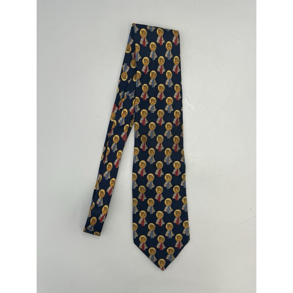 Vintage 1990s BURBERRY'S Silk Tie Equestrian Knight Medal Logo Excellent
